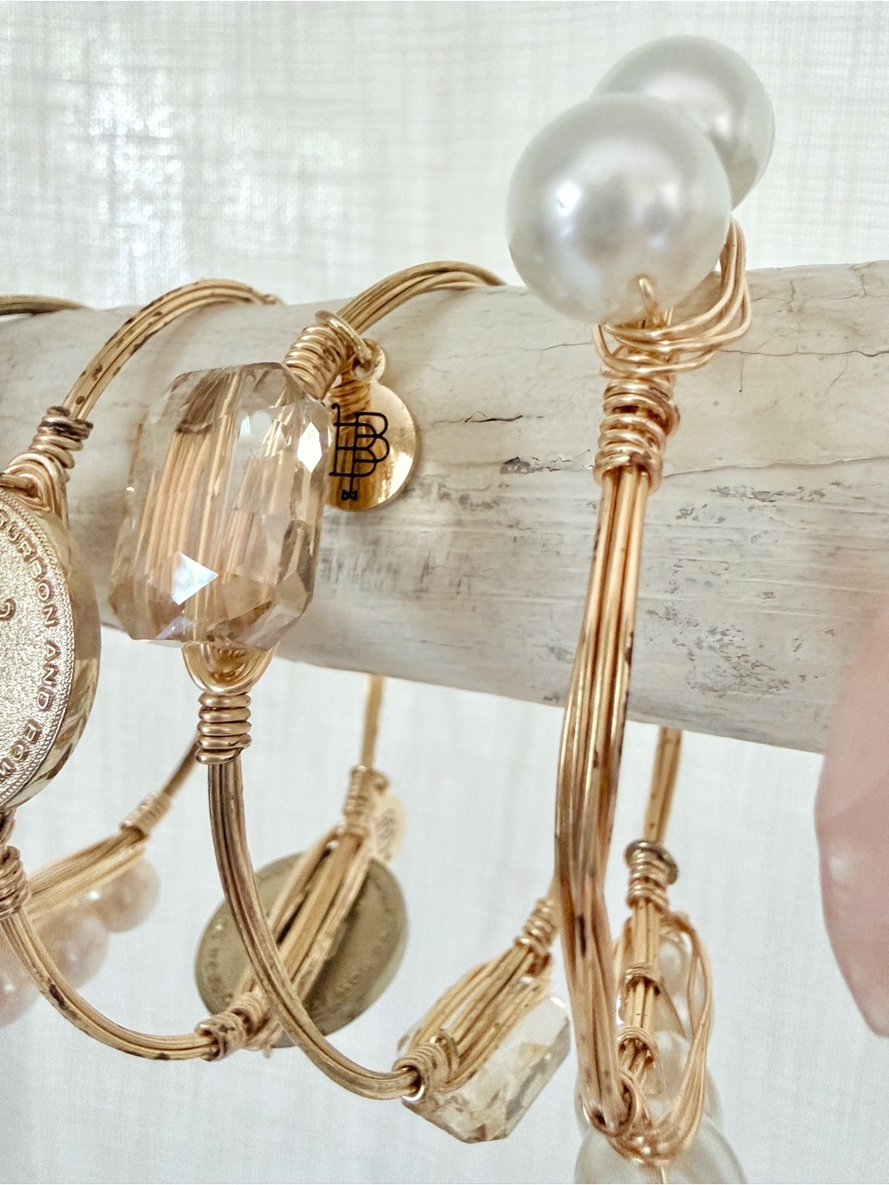 5-Pc Bourbon & Bowties Bracelet Set • Signature Coin, RoseQuartz, Pearl, Crystal - Picture 6 of 8
